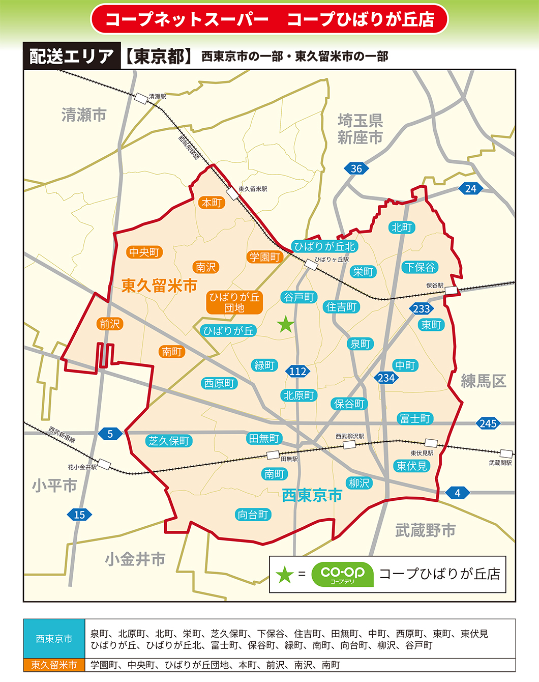 コープひばりが丘店・配送エリア