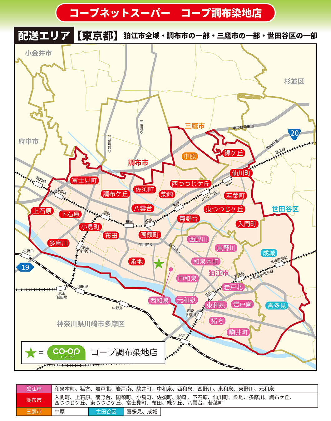 コープ調布染地店・配送エリア